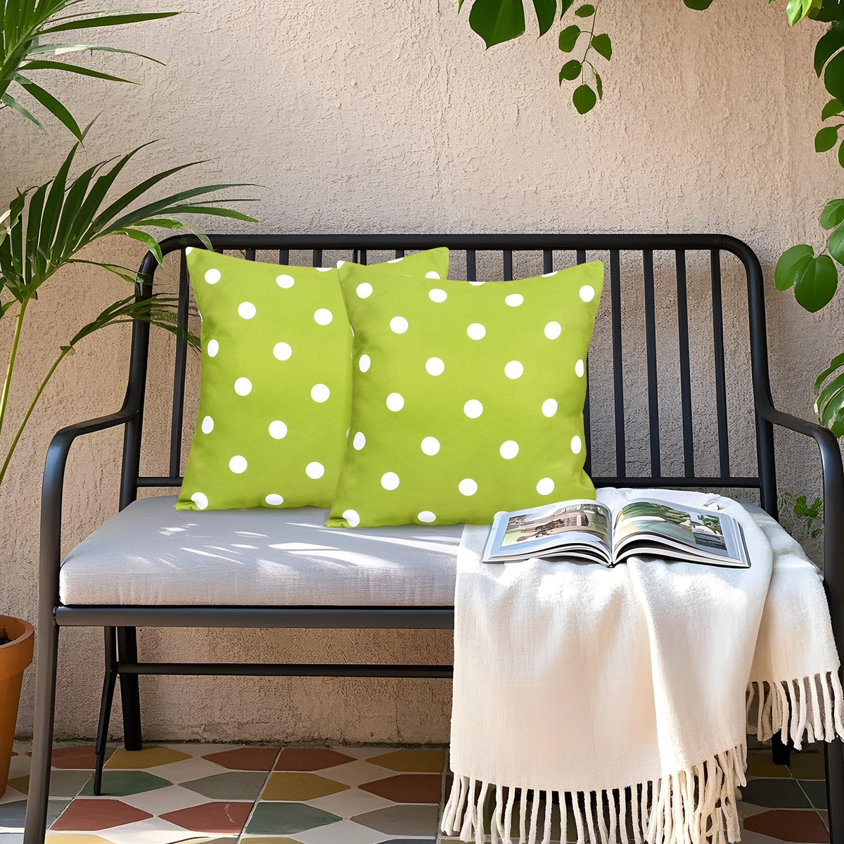 Poise3EHome Outdoor Throw Pillow Covers Set of 2 Waterproof Decorative Pillow Covers for Living Room, Couch, Patio, Spring, 18X18 Inches, Green Polka Dot
