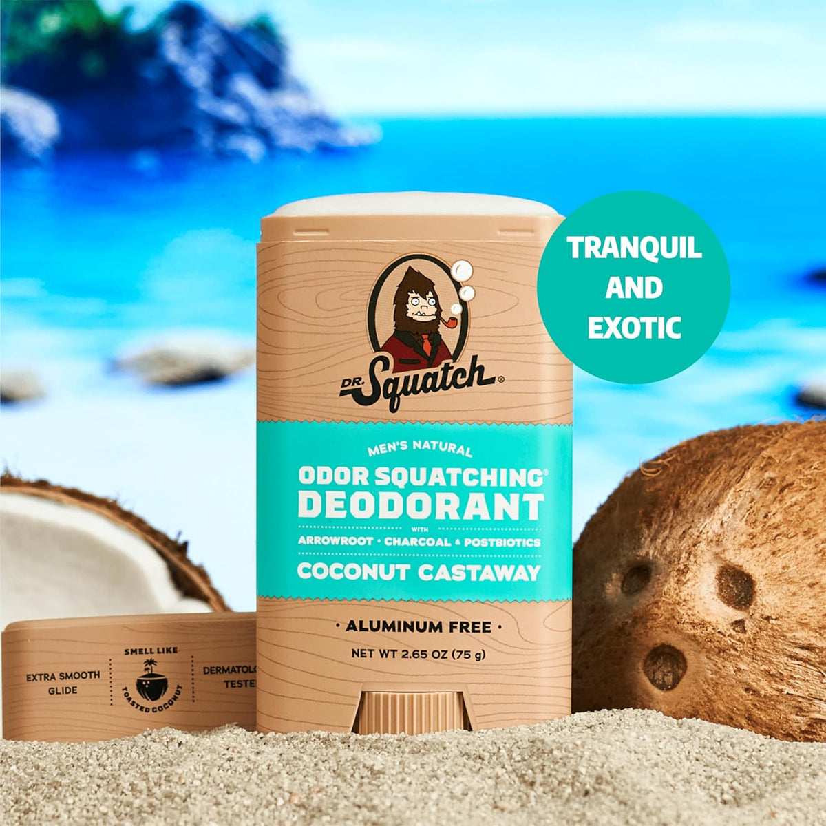 Dr. Squatch Natural Deodorant for Men - Odor-Squatching Aluminum Free - Coconut Castaway (2.65 oz, 3-Pack)