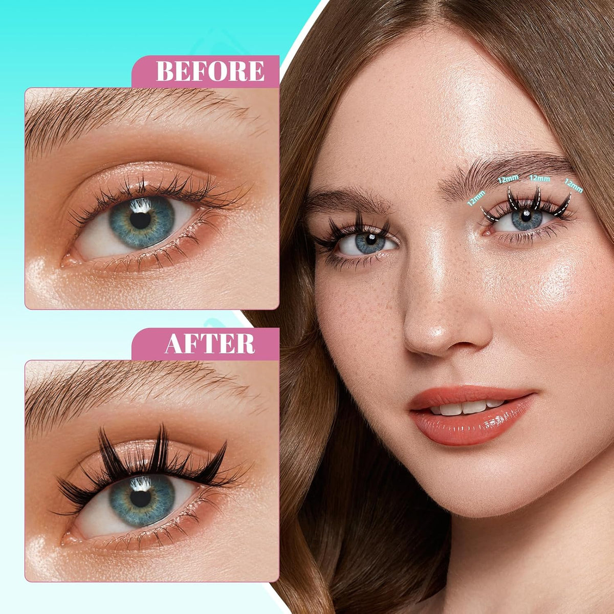 Lash Clusters Kit 128PCS Left & Right Lashes Cluster Kit with Wide Band Eyelash Clusters,White Eyelash Bond and Seal,Lash Remover and Tweezer for Cluster Eyelash Extensions(Daisy,D-12mm)