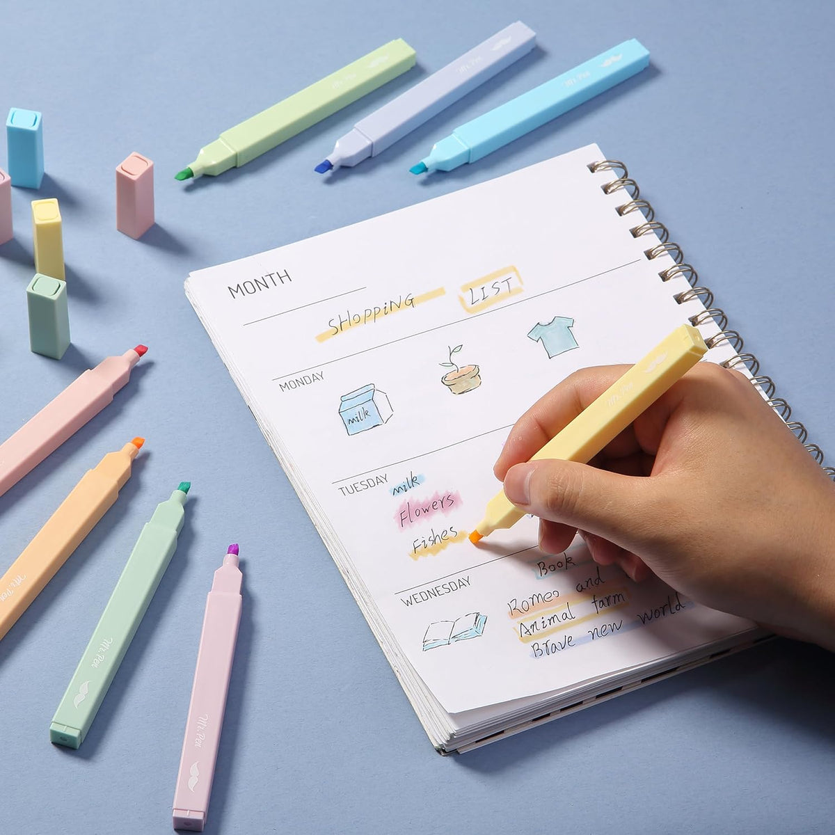 Mr. Pen- Aesthetic Highlighters, 8 pcs, Chisel Tip, Pastel Colors, Cute Highlighters Assorted Colors