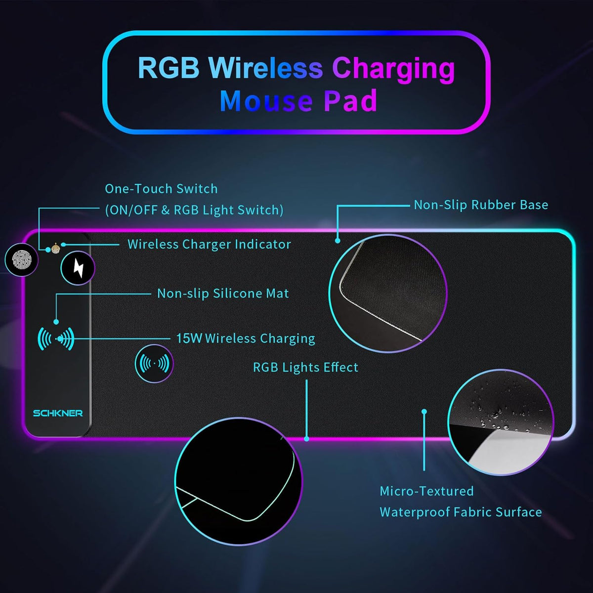 RGB Gaming Mouse Pad with Wireless Charging 15W, Large Desk Mat 800x300x4mm, 10 Light Modes Keyboard Pad with Non-Slip Rubber Base, Waterproof Mousepad for Gaming PC MacBook Laptop