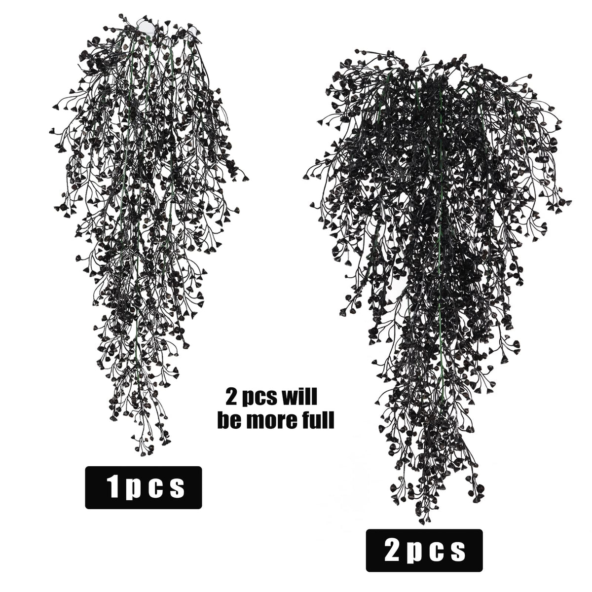 RECUTMS Artificial Hanging Plants Indoor 4 Pcs Artificial Ferns Plants Large Faux Hanging Plant Wall Plants Fake Ivy Room Fall Home Garden Wedding Halloween Party Indoor Outdoor Decor(Black)