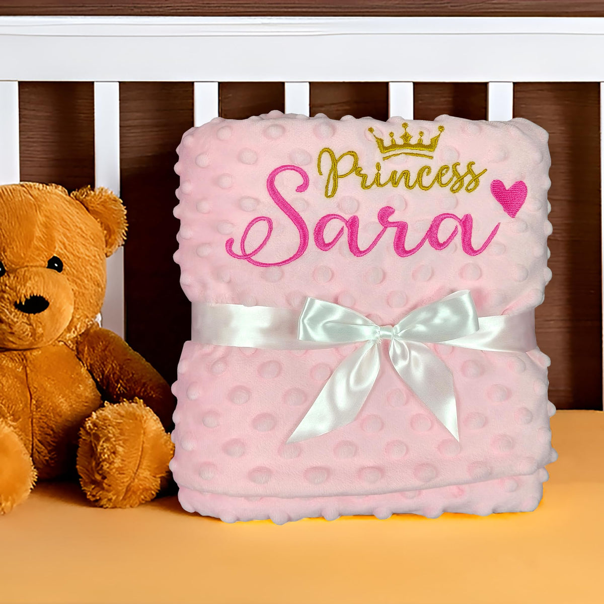 Personalized Baby Blankets for Girl, Custom Baby Blanket with Name, Embroidered Soft Minky Fleece Plush Sherpa Toddler Crib Stroller Blanket, Customized Newborn Birthday Gift Set, 27 * 35 Inch-Pink