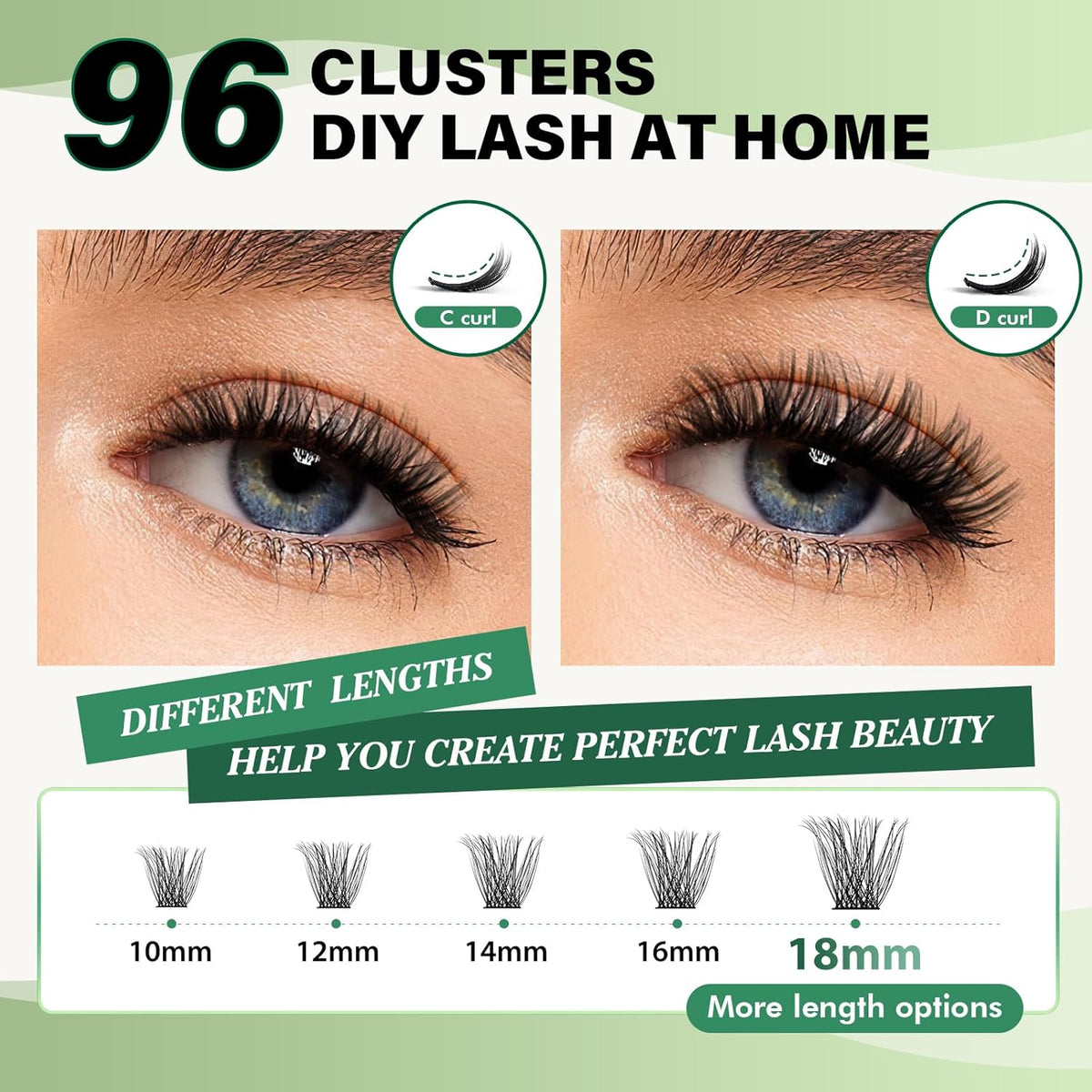 Lash Clusters 96pcs Individual Lashes D Curl 12mm Eyelash Clusters KEYYOU Volume Wispy Lash Extension Soft&Comfortable Easy DIY at Home(Y23,D-12mm)