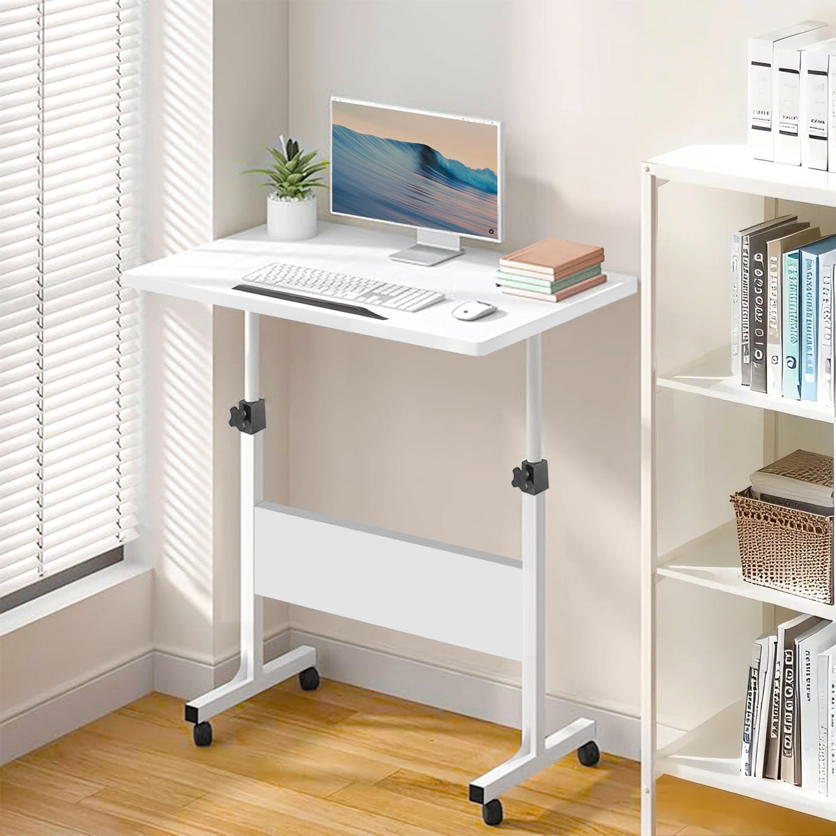 WXJHL Small Standing Desk Adjustable Height Rolling Computer Desk Portable Laptop Desks with Wheels