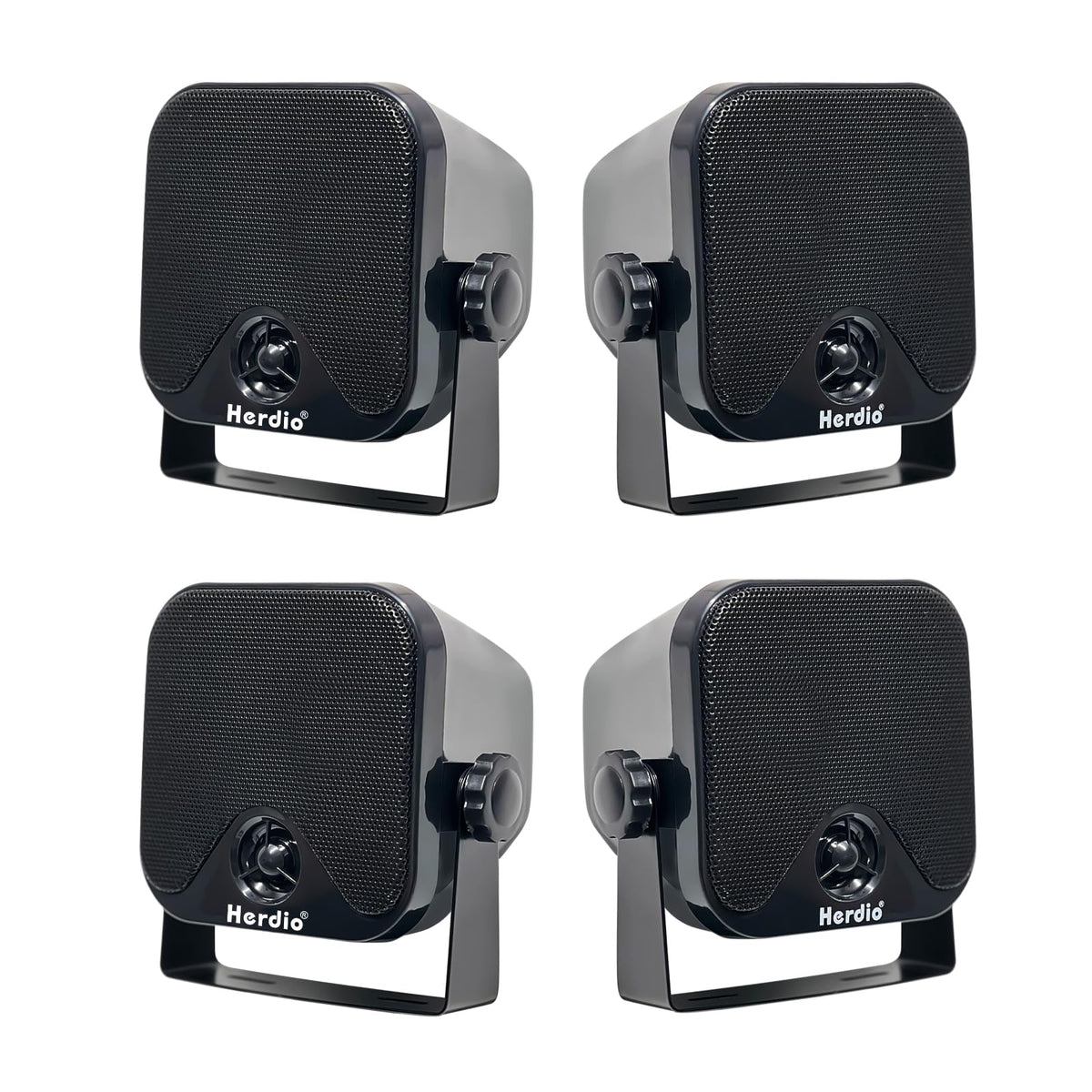 Herdio 4 Inches Heavy Duty Waterproof Boat Marine Box Outdoor Speakers Surface Mounted for Skid Steer ATV UTV RZR RV Golf Cart Tractor Powersports Boat Truck Jeep(4 Black Speakers)