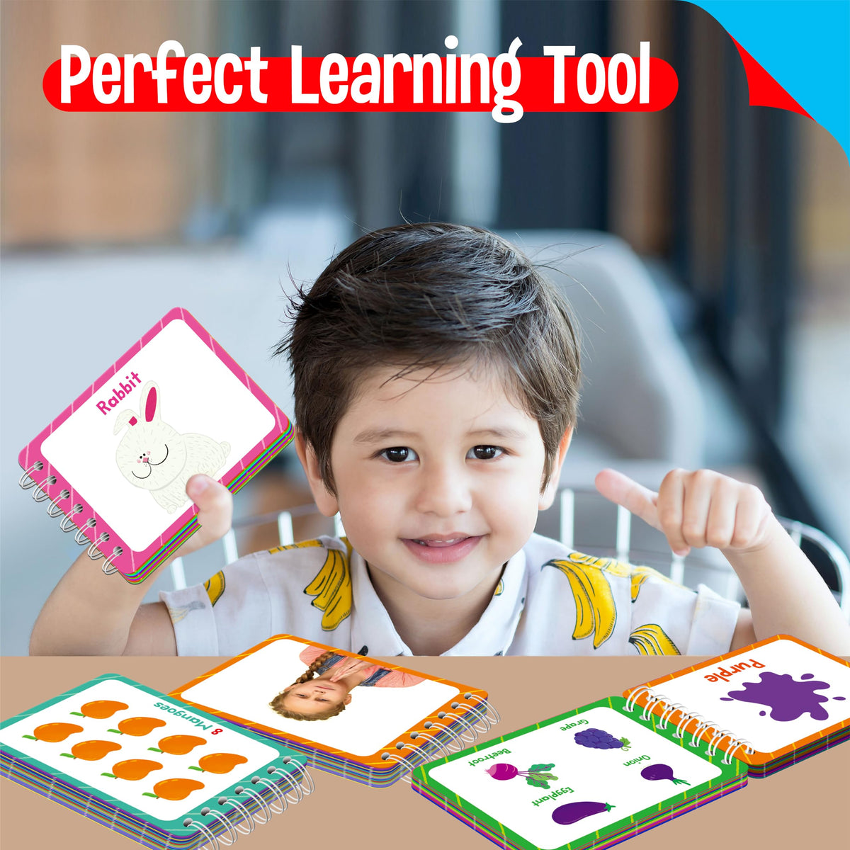 4 Preschool Learning Flipbooks, 96PCS Double Sided Printed Cards Set, Alphabet Letter A-Z, Number 1-20, Feelings and Emotions, Shapes and Colors Mini Board Books Set Early Educational Tool for Kids