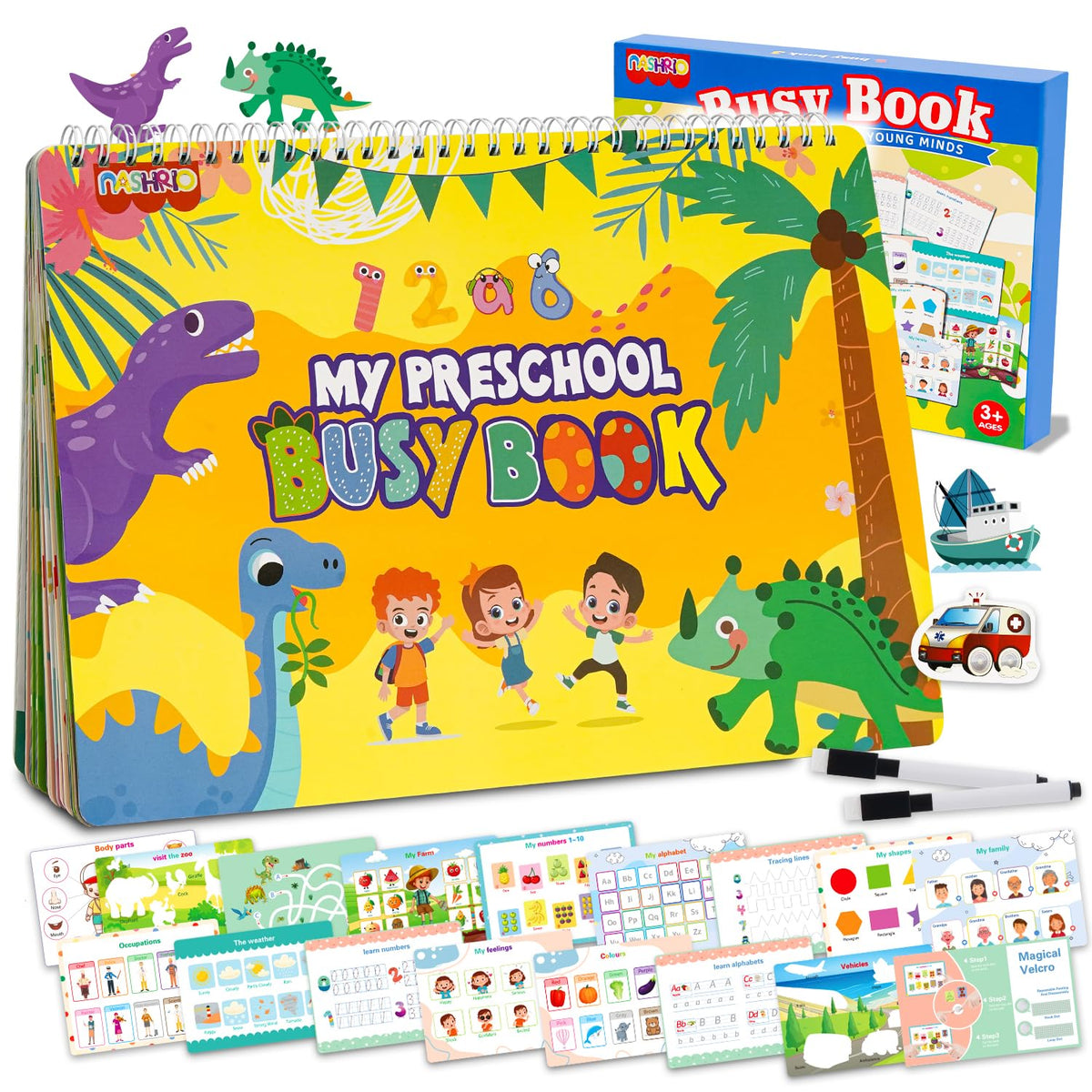 NASHRIO Montessori 24 Themes Busy Book for Toddlers 3-5, Engaging Preschool Learning Activities for Home School Travel – Educational Toy for 3-6 Year Old Boys & Girls
