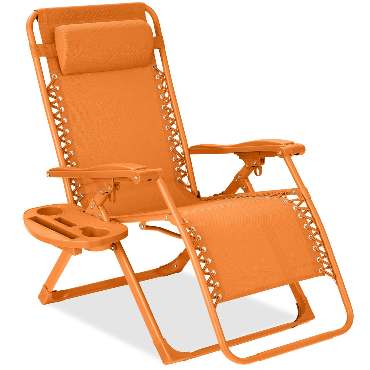 Best Choice Products Adjustable Zero Gravity Chair, Monochromatic Color Folding Patio Recliner w/Side Tray, Headrest - Tangerine