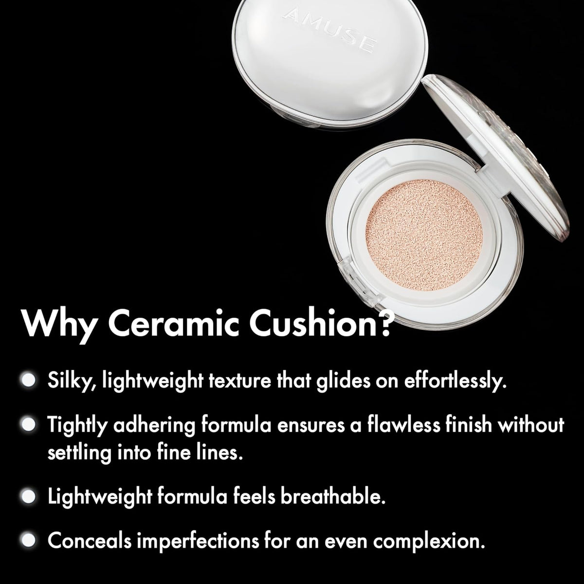 Amuse SEOUL Ceramic Skin Perfector Cushion Foundation Refill | Long-lasting, Lightweight, Semi-matte, Flawless Coverage, Hypoallergenic, Korean Beauty, Vegan(15g / 0.52 oz.) ([Refill] 1.5 NATURAL)