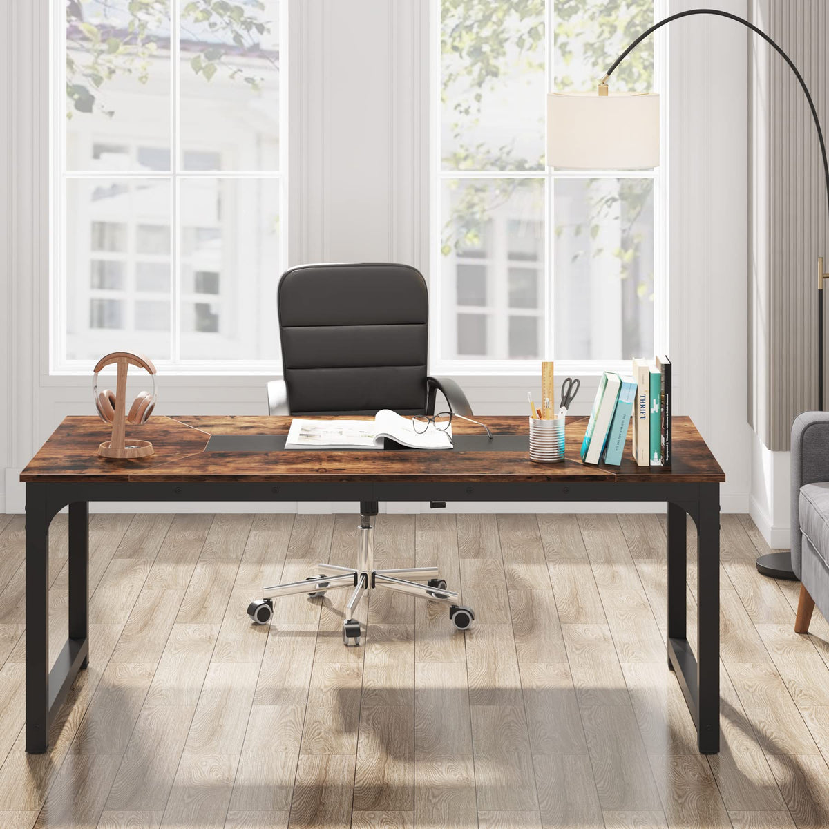 Tribesigns Modern Computer Desk, 70.8 x 35.4 inch Large Executive Office Desk Computer Table Study Writing Desk Workstation for Home Office,Rustic/Black