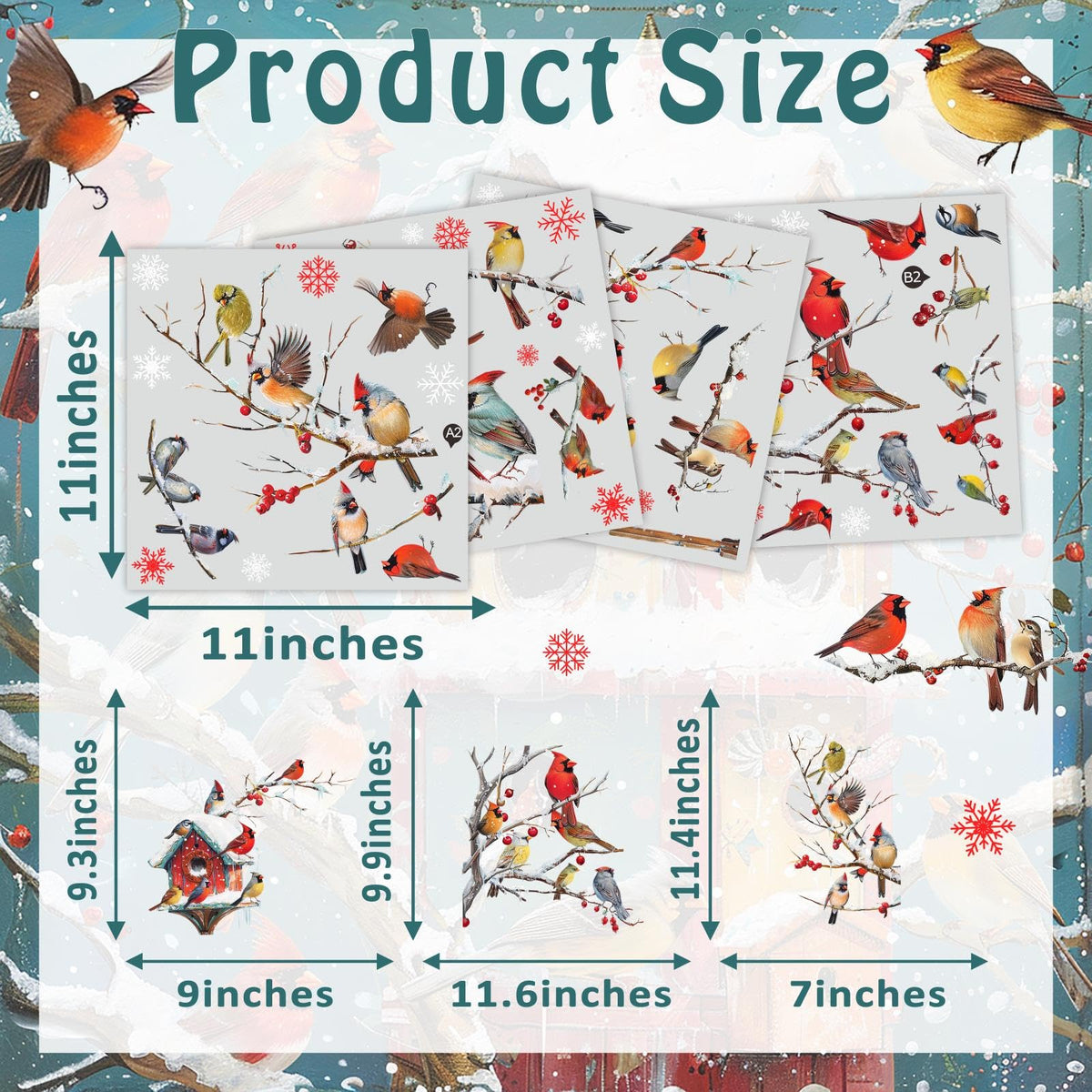 Winter Window Stickers Christmas Window Clings Indoor Outdoor Decoration Xmas Stickers for Winter Holiday Supplies Birds Tree Branch Window Decals for New Year Christmas Party Living Room Home Decor