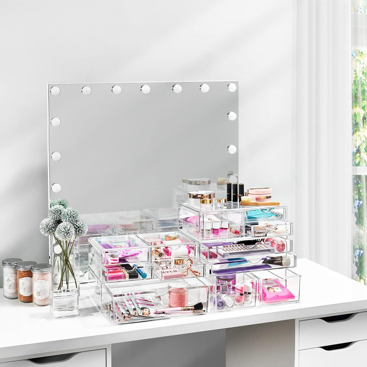 Sorbus Large Stackable Acrylic Drawers - 2 Clear Storage Drawers for Organizing Make up, Nail Polish, Hair Accessories, and Beauty Supplies - Makeup Organizer for Vanity, Bathroom Organizer Countertop