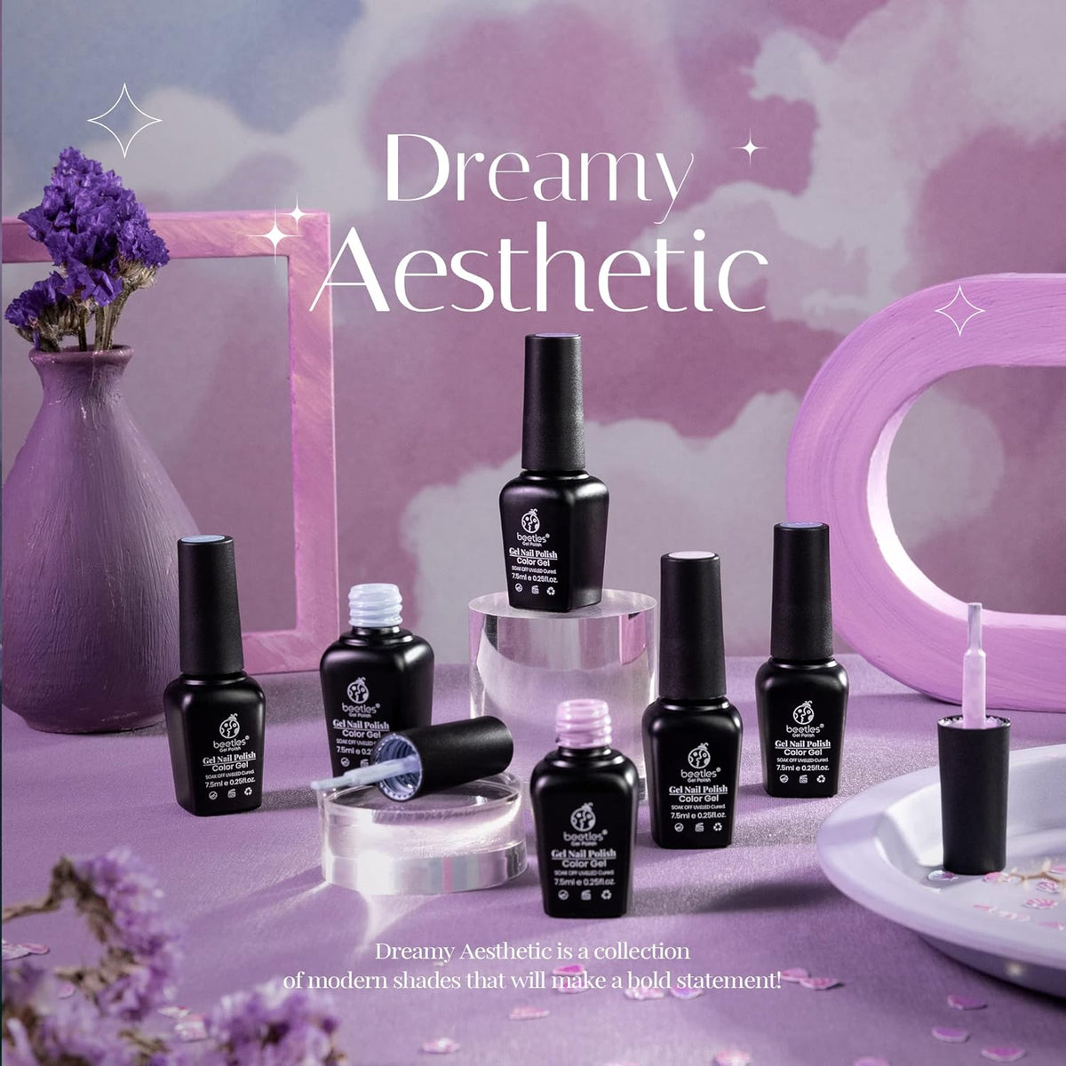 Beetles Gel Nail Polish Set - 6 Colors Purple Baby Blue Light Color Gel Nail Kit Lavender Violets Collection Soak Off UV LED Gel Manicure DIY Periwinkle Nail Polish Salon Gift for Women Girls