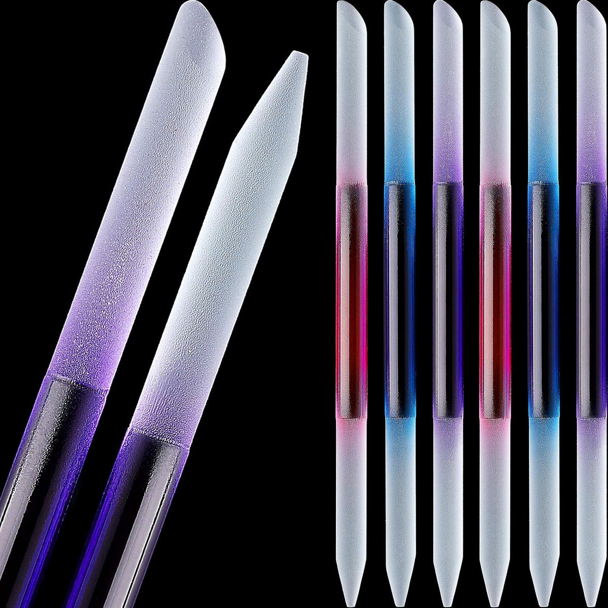 Maitys 6 Pieces Glass Cuticle Pusher Glass Cuticle Stick Set Double Sided Crystal Nail Files Precision Manicure Pedicure Pusher Tools(Pink, Blue, Purple)