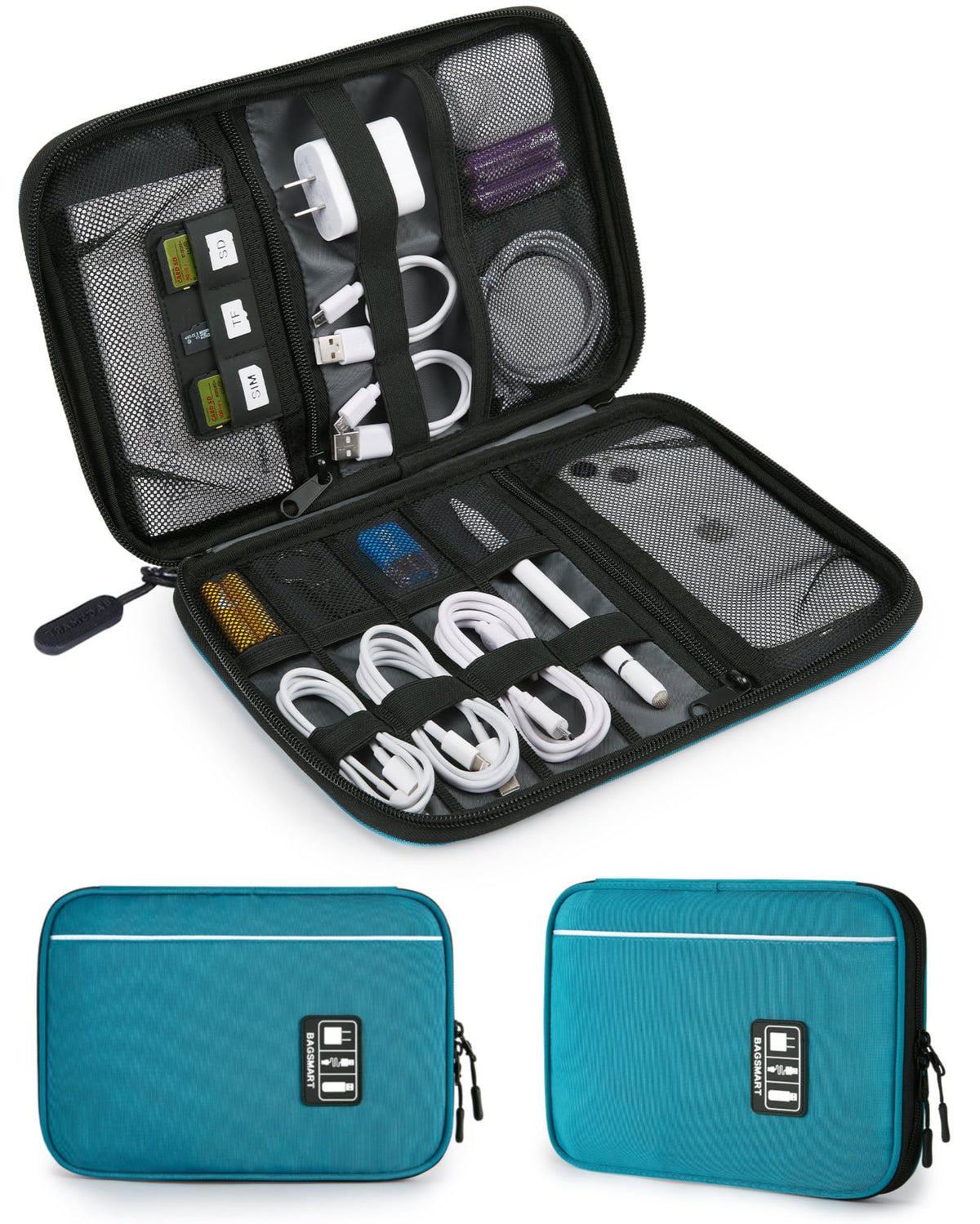 BAGSMART Electronics Travel Organizer Case, Tech Accessories Cord Storage Bag for Phone, Power Bank, SD Card, Cables, Black