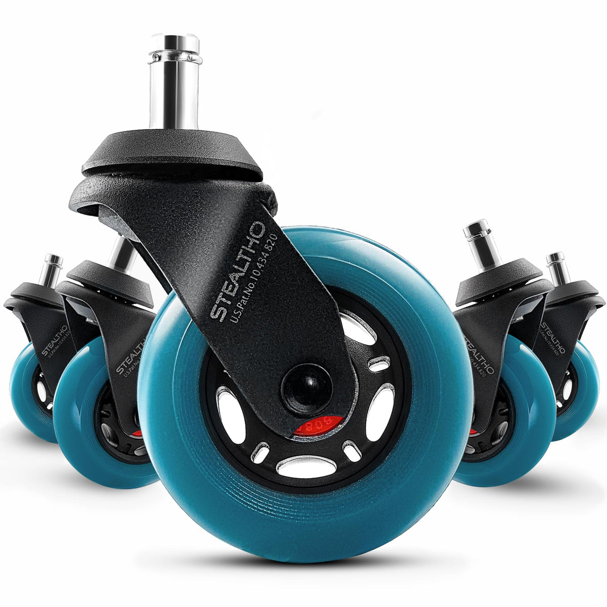 Stealtho Advanced Office Chair Wheels Set 5 Heavy Duty Casters - Silent Rolling Protection Hardwood Floors Carpets No Mat Needed - Soft Navy Polyurethane Standard Replacement 7/16" x7/8" Stem