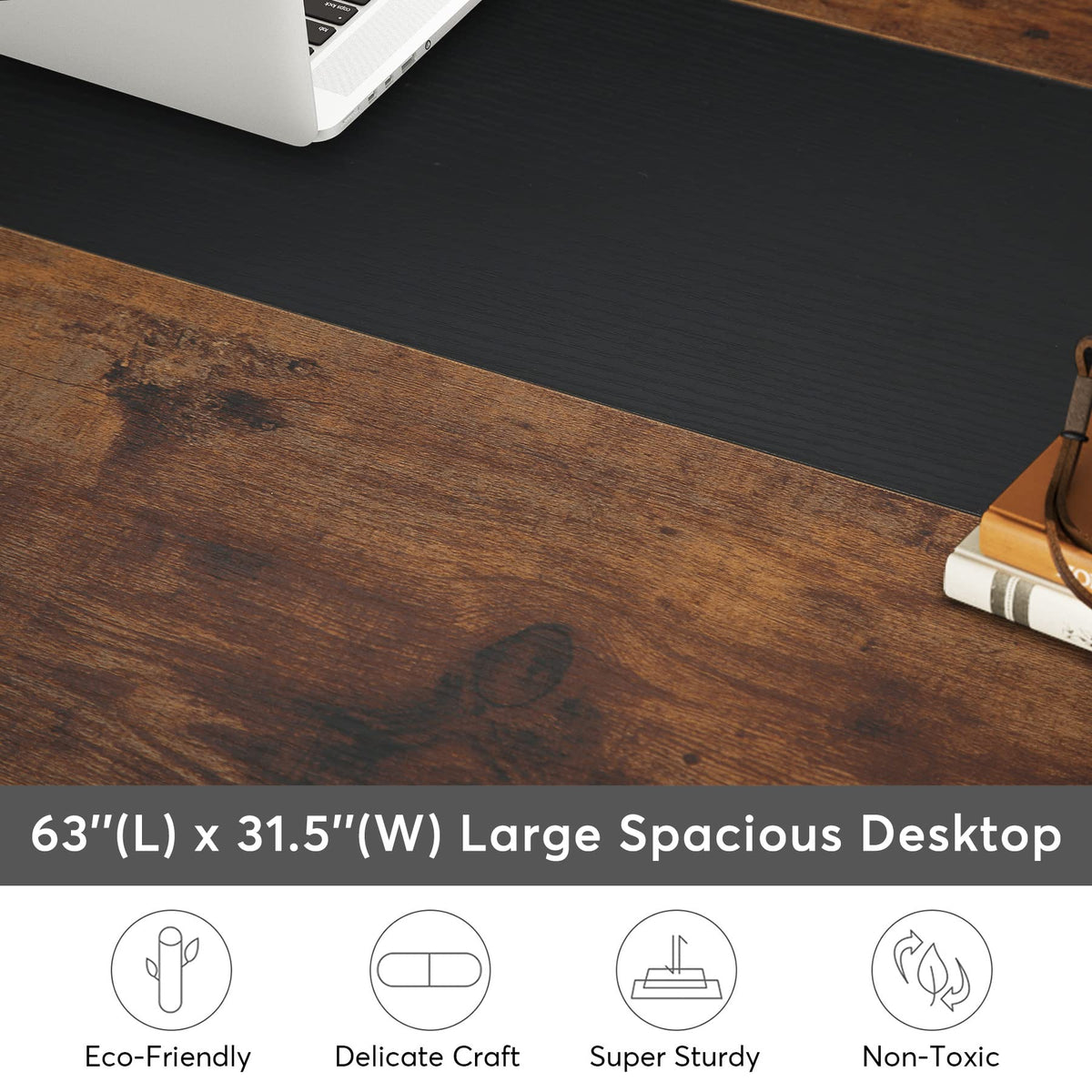 Tribesigns Modern Computer Desk, 63 x 31.5 inch Large Office Desk Computer Table Study Writing Desk Workstation for Home Office, Rustic/Black