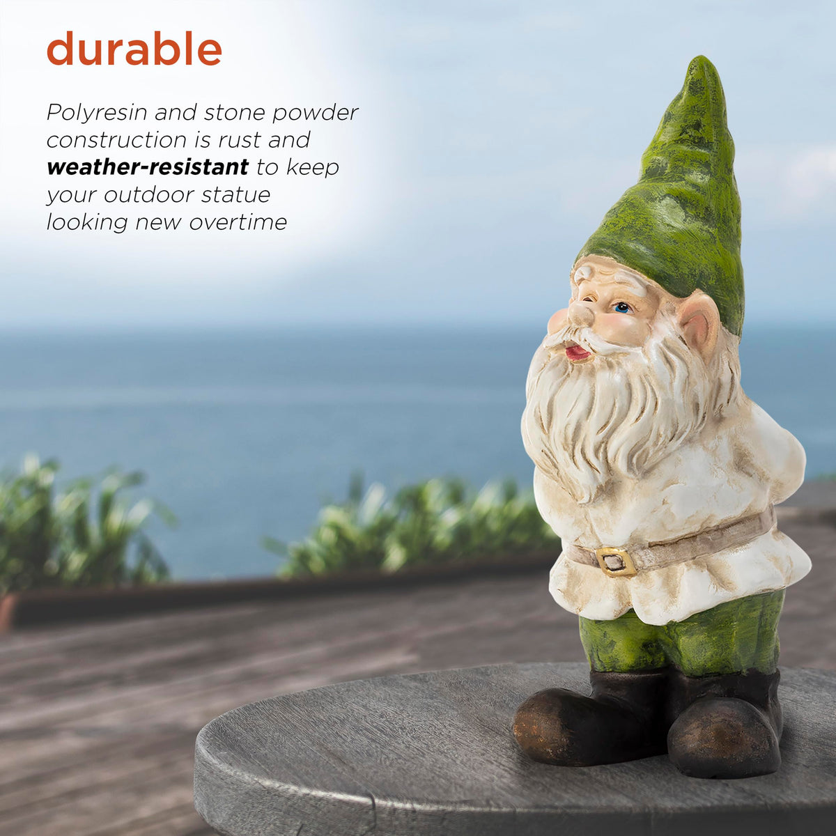 Alpine Corporation 12" Tall Traditional Outdoor Garden Gnome Yard Statue Decoration