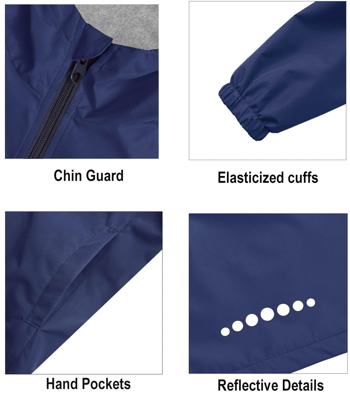 KFRRZC Boys Rain Jackets Waterproof Hooded fleece Raincoats Lightweight Windbreakers for Kids(Navy,8-9)