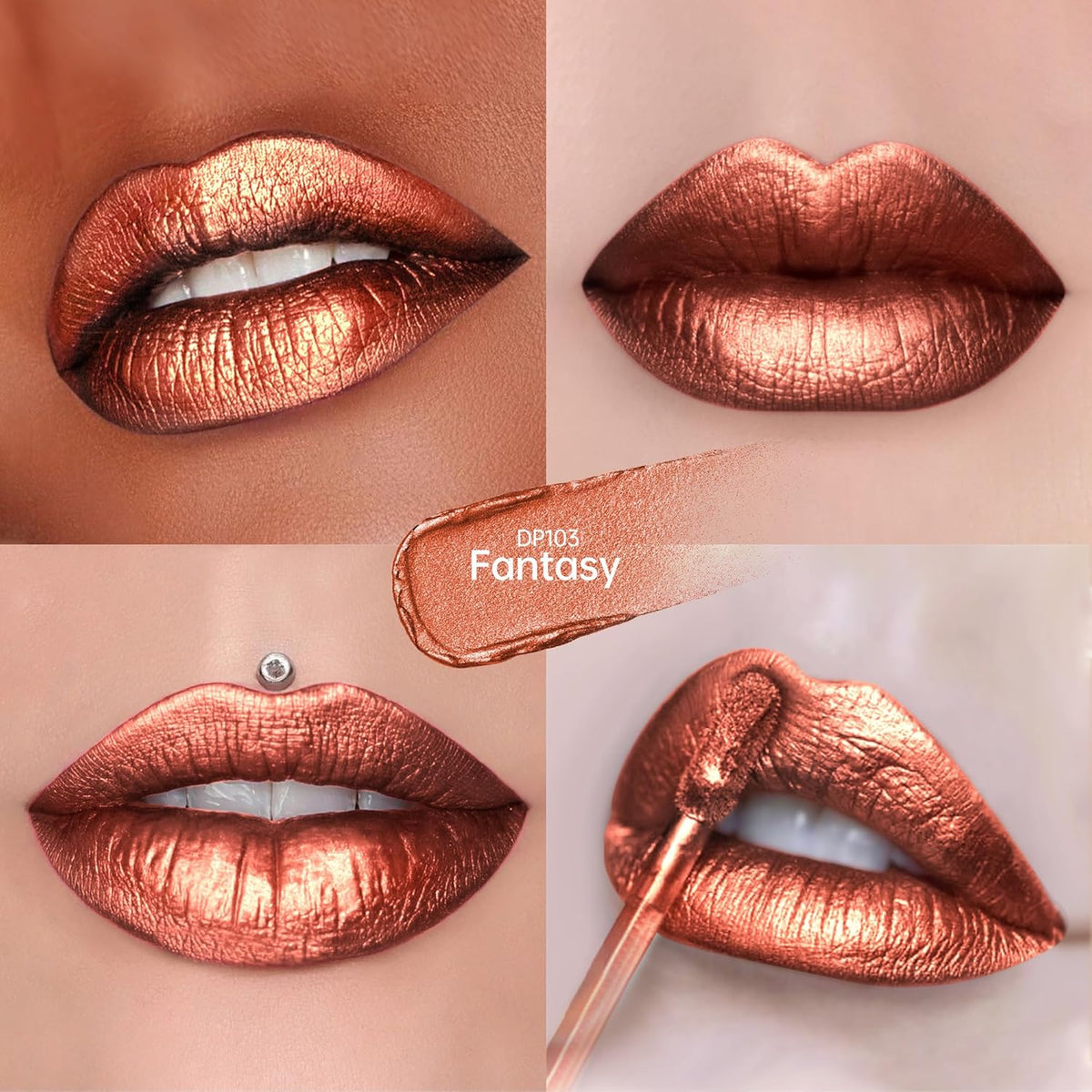 3Pc Lipsticks Set for Women Metallic Lipstick Long Lasting Dark Red Bronze Pink Lip Gloss, Metal Shine Lightweight Hydrating Full Coverage Lip Color, DP103/104/114