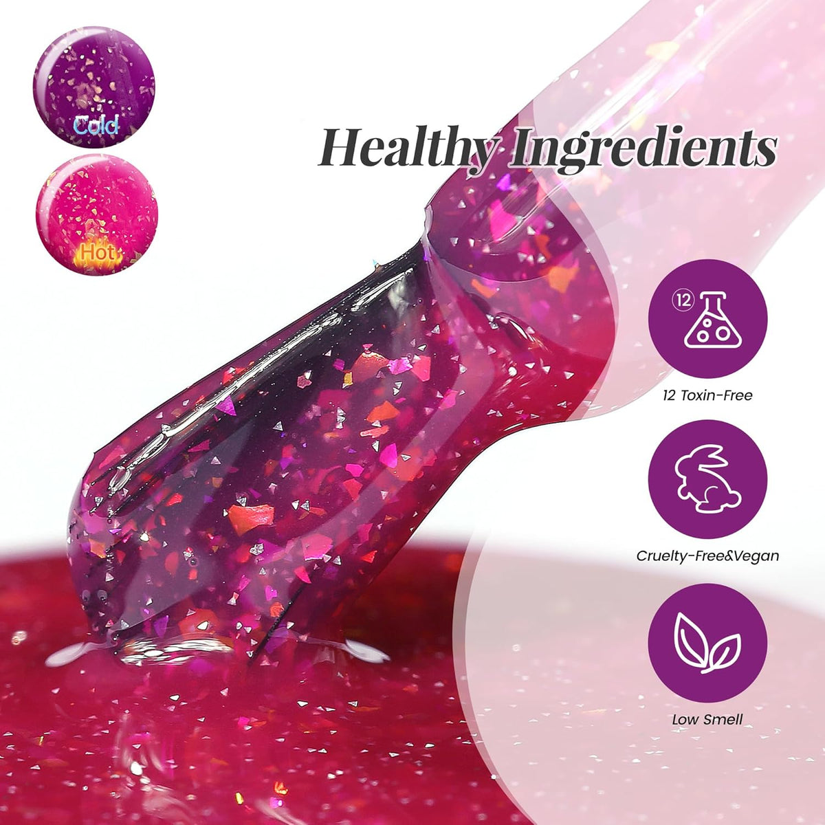 YTD Likomey Brocade Glitter Color Changing Gel Nail Polish,15ml Hot Pink To Violet Shimmer Glitter Mood Temperature Change Colors Iridescent Flakes,Fall Winter Thermal Ombre UV Nail Gel,WB351