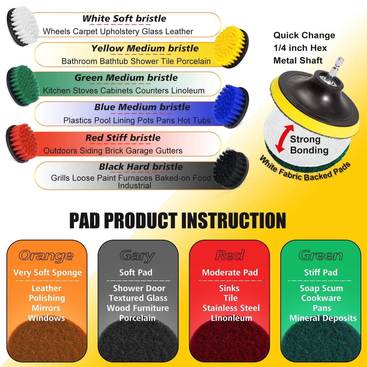 Shieldpro 45 Piece Drill Brush Attachment Set, All Purpose Power Clean Scrubber Brush, Scrub Pads & Sponge with Extend Long Attachment for Bathroom, Kitchen,Grout,Tub,Tile,Corners, Auto