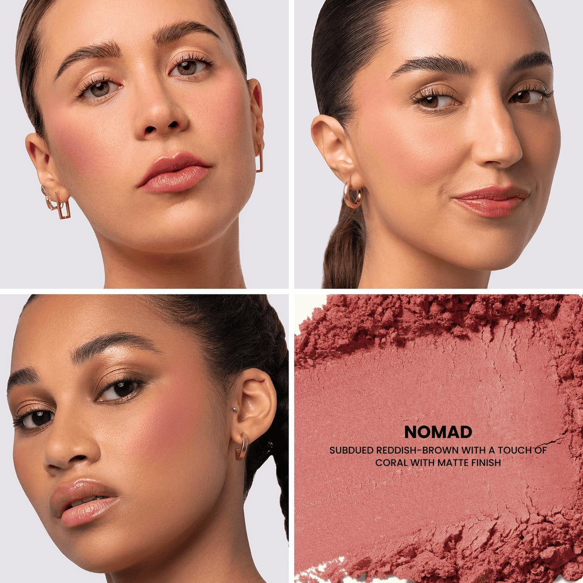 Phase Zero Makeup Powder Blusher - "Nomad" - 4g / 0.141 oz - Full Coverage, Natural Blush - Soft, Buildable Pink, Coral, Peach & Golden Hues - Matte & Shimmering Shades Gives Cheeks a Radiant Glow