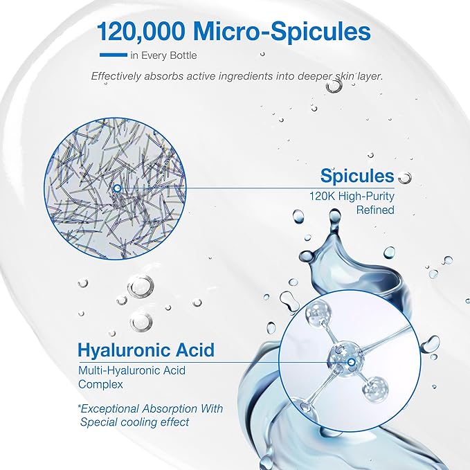 Hyaluronic Spicule Serum, 120,000 Micro Spicules for Glass Skin, Wrinkle Treatment. Intense Hydration, Skin Barrier, Hyaluronic Acid Anti-Aging Serum (1.69 fl.oz.)