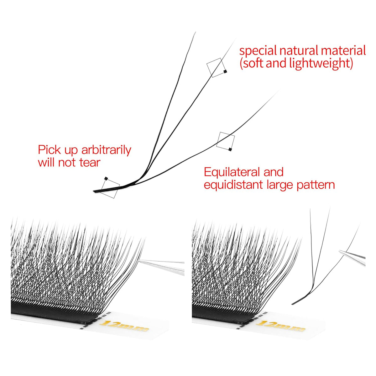 W Lash Extensions 5D Eyelash Extensions W Shape 0.07mm Thickness L Curl 12mm Premade Fans W Lashes Individual Lashes Matte Black 12 Rows False Eyelashes Volume Lashes(W-5D-0.07-L,12mm)