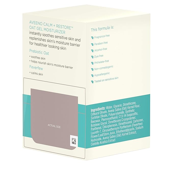 Aveeno Calm + Restore Oat Gel Facial Moisturizer for Sensitive Skin, Lightweight Gel Cream Face Moisturizer with Prebiotic Oat & Feverfew, Hypoallergenic, Fragrance- & Paraben-Free, 1.7 oz (Pack of 5)