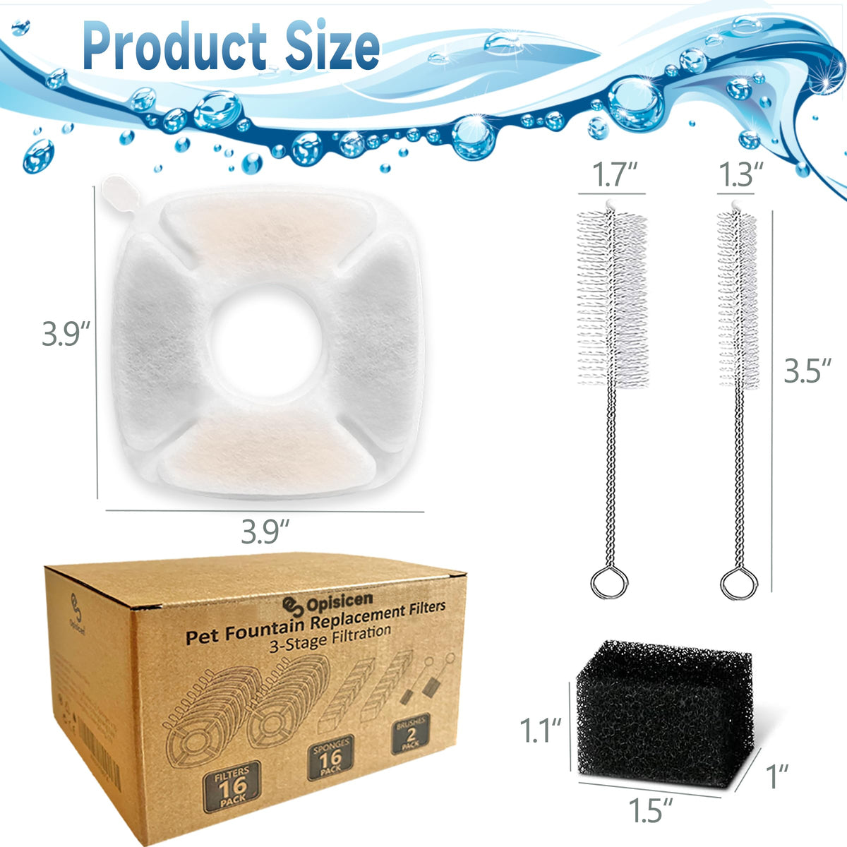 18 Pcs Cat Fountain Filters Replacement Compatible with VEKEN 95oz/2.8L Cat Water Fountain Filters Automatic Dog Water Fountain Filters Pet Fountain