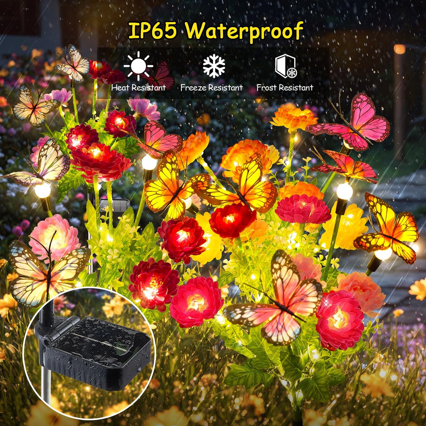 GARPAR Solar Garden Lights, 3 Pack Swaying Solar Lights with 9 Butterflies & 21 Blooming Flowers, Solar Flowers Lights Outdoor Waterproof, Solar Outdoor Lights for Yard Patio Garden Decor, Gift