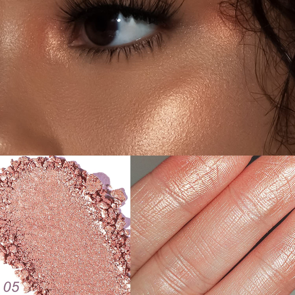 YOUNG VISION Pressed Powder Highlighter, Baked Natural Glow Contour Powder & Face Highligher, Cruelty-Free, Shimmer Highlighting Makeup for Face, Eye, Eyeshadow, Body, Skin (Cinnamon)