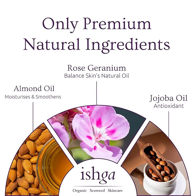 Ishga Face Oil | Natural & Organic Skincare | Scottish Seaweed | For All Skin Types Vegan, Cruelty-Free | Jojoba, Almond Oil, Rose Geranium | 1.69fl oz (30ml)