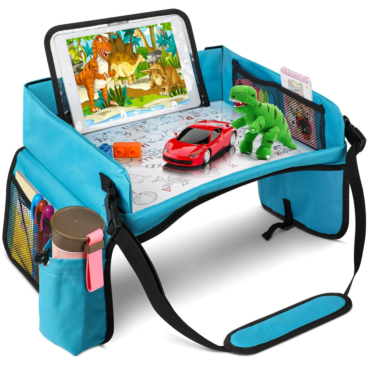 BUENAVO Car Seat Organizer Kids Travel Tray for Kids Car Trays for Kids Roadtrip Essentials Toddlers Activities in Car Seat, Stroller, Airplane