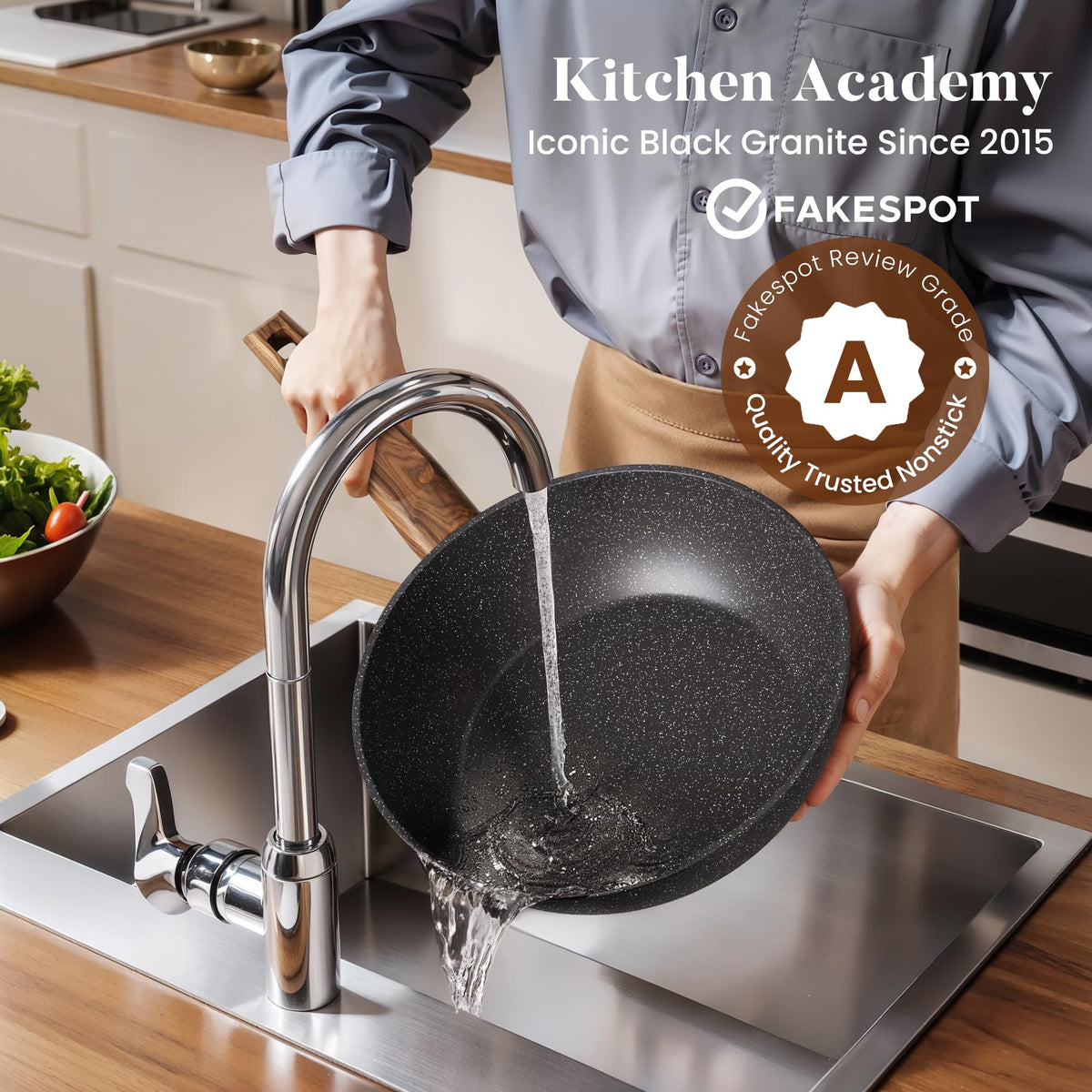 Kitchen Academy 30Pcs Pots and Pans Set Non Stick - Induction Black Cooware Set, Nonstick Granite Cookware and Bakeware Sets, PFOA&PFOS-Free, Non Toxic Healthy Kitchen Cooking Pans Set