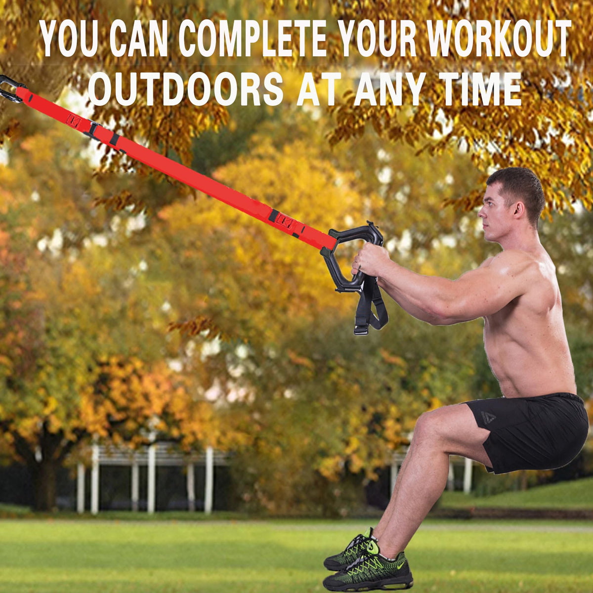 Bodyweight Resistance Training Straps, Complete Home Gym Fitness Trainer kit for Full-Body Workout, Included Door Anchor, Extension Strap, Fitness Guide (Red)