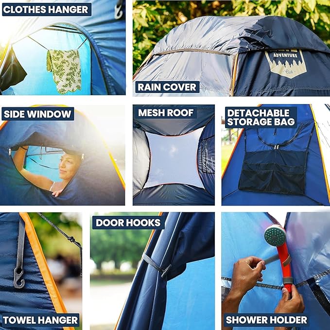 Camping Shower Tent With LED Sensor Light 6.23 ft - Large Easy Pop Up Privacy Tent for Beach Changing - Outdoor Portable Enclosure for Camping