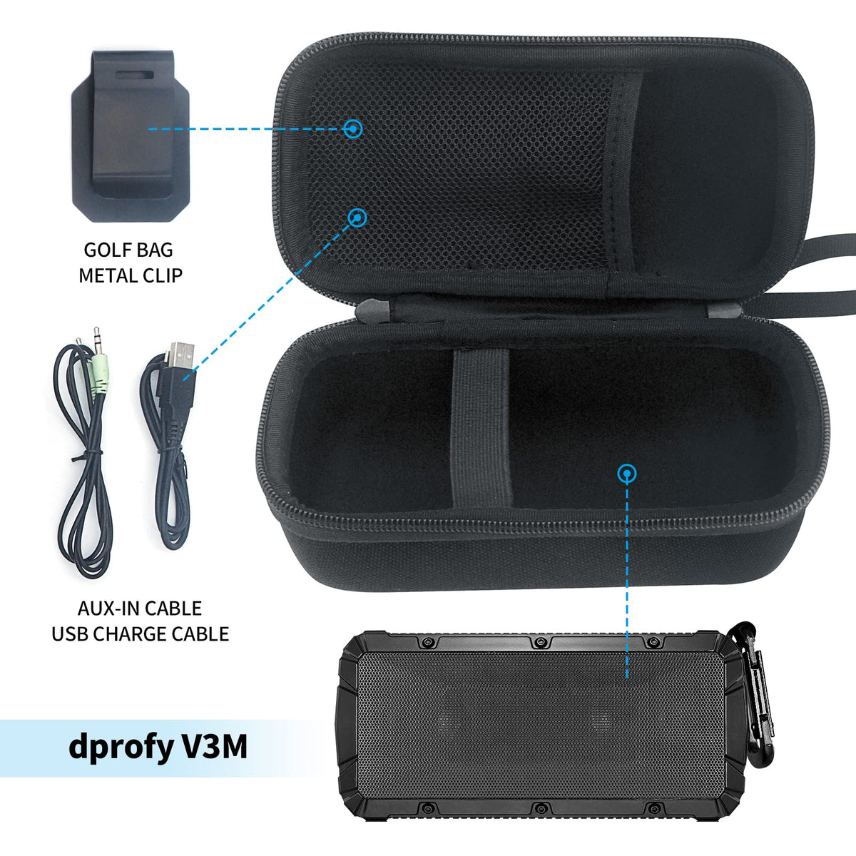 Pro Portable Magnetic Bluetooth Speaker - Wireless Waterproof IPX6/Shockproof - 3rd Gen Magnetic Speaker for Golf Cart - 24 Hr Playtime - TWS & SD Card Function + Case