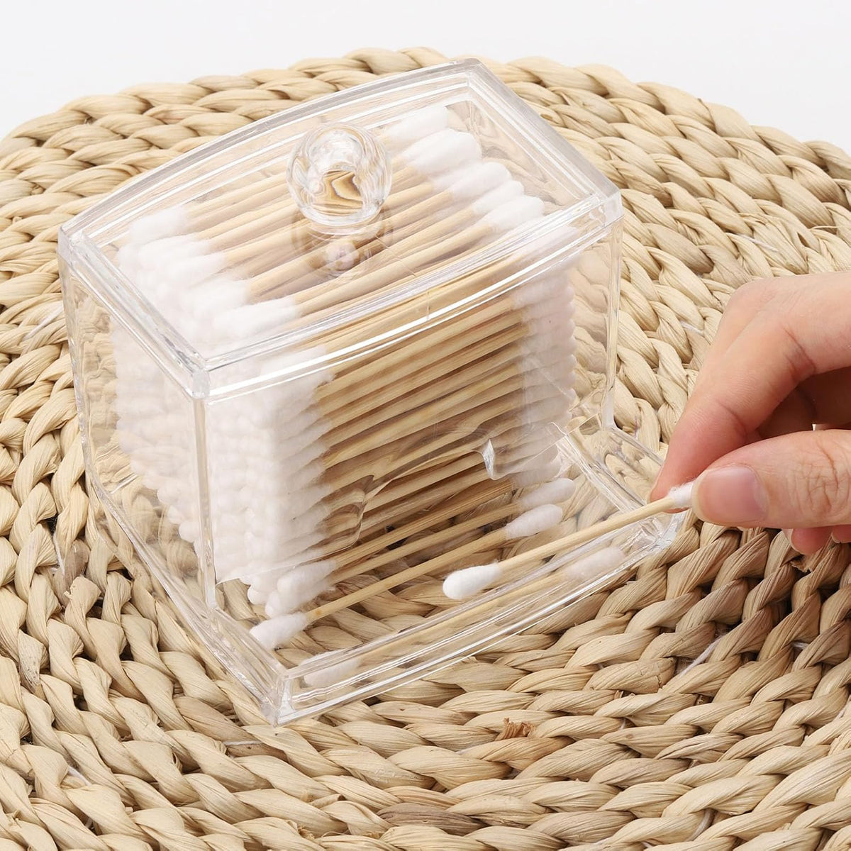 Tbestmax 2 Pack 10oz Qtip Dispenser Big Clear Qtip Holder, Bathroom Container Organizer Accessories Decor for Storage-Qtips Cotton Ball