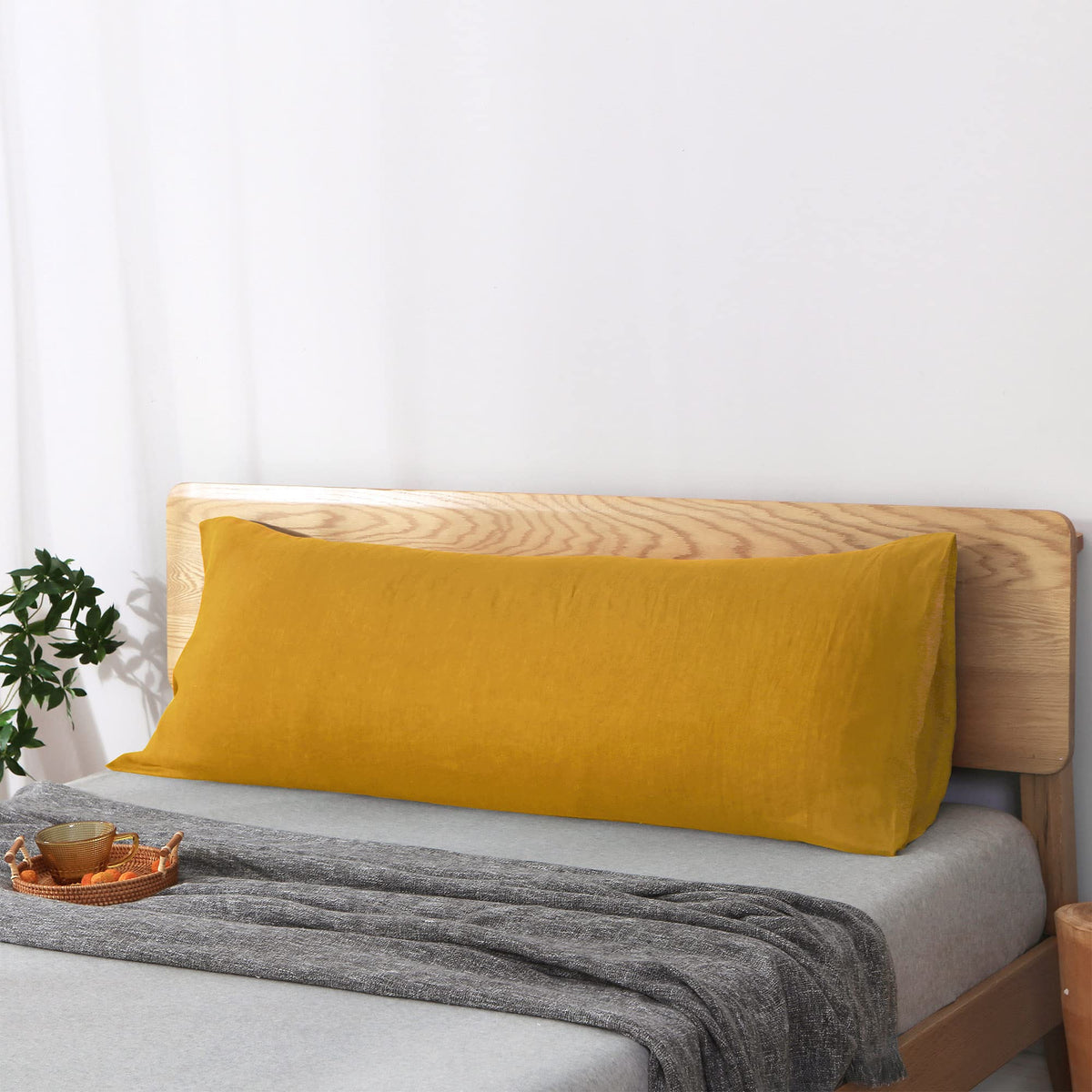 S VICTORY SYMBOL 100% Organic Linen Body Pillowcase,French Natural Linen Body Pillow Cover 20"x54" Yellow,Super Soft & Breathable & Moisture-Absorbing,Envelope Closure