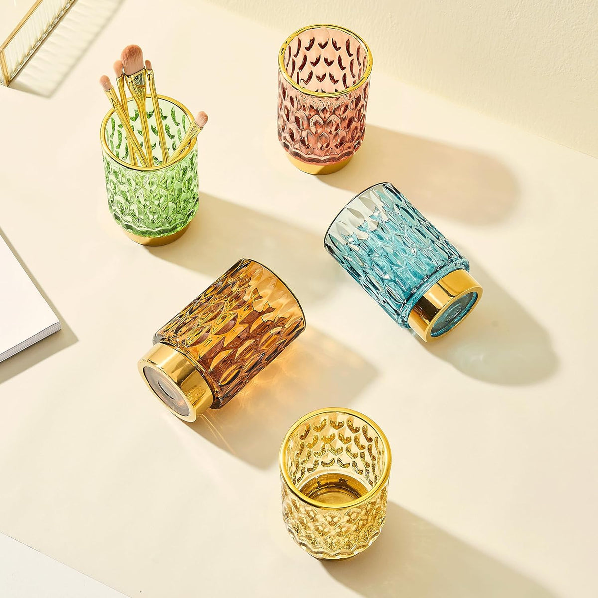 Makeup Brush Holder Organizer,Toothbrush Holders,Desk Pen Pencil Holder,Multifunctional Vintage Glass Brush Cup（A39-1-US）