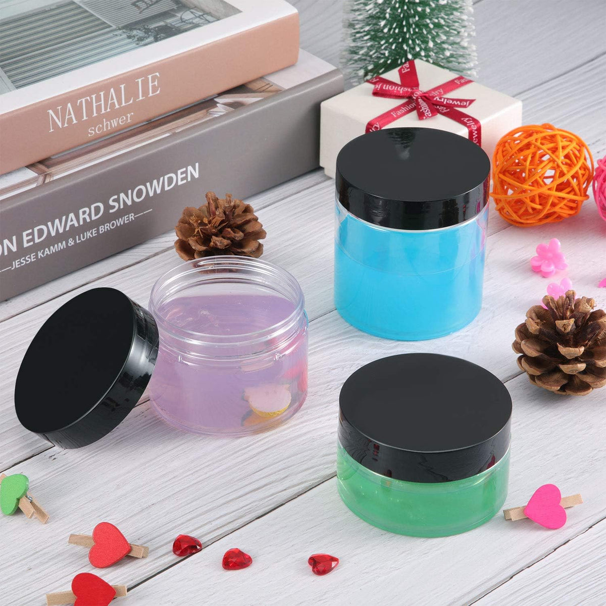 SATINIOR 36 Pieces 0.17 oz Plastic Jars with Lids Wide Mouth Airtight Reusable Container Acrylic Cosmetic Small Jars for Lotions Ointments Travel Toiletries Creams Make up Storage(Black)