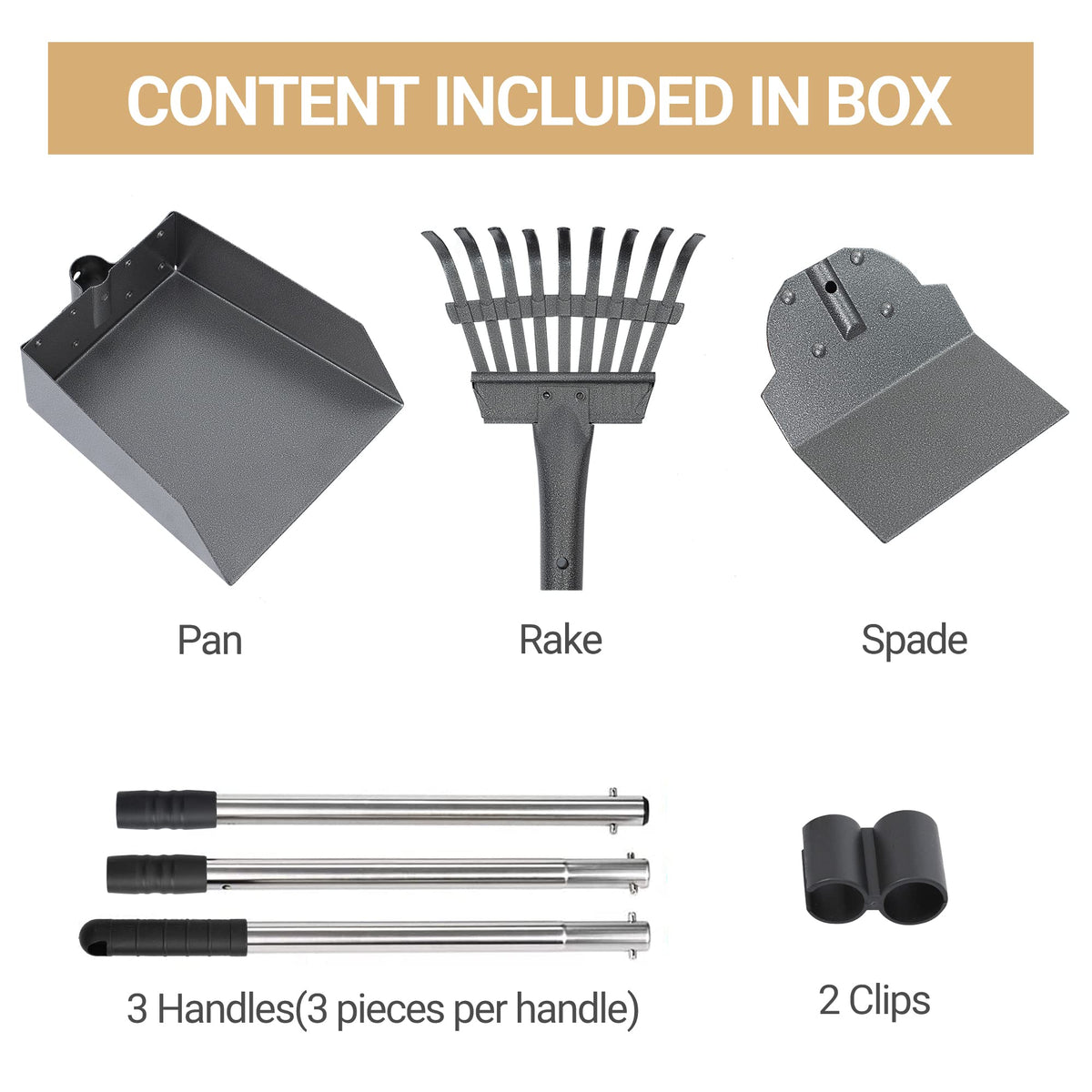 Heeyoo Dog Pooper Scooper, Dog Poop Tray and Rake Set, Pet Waste Removal Scoop with Long Adjustable Sectional Stainless Handles