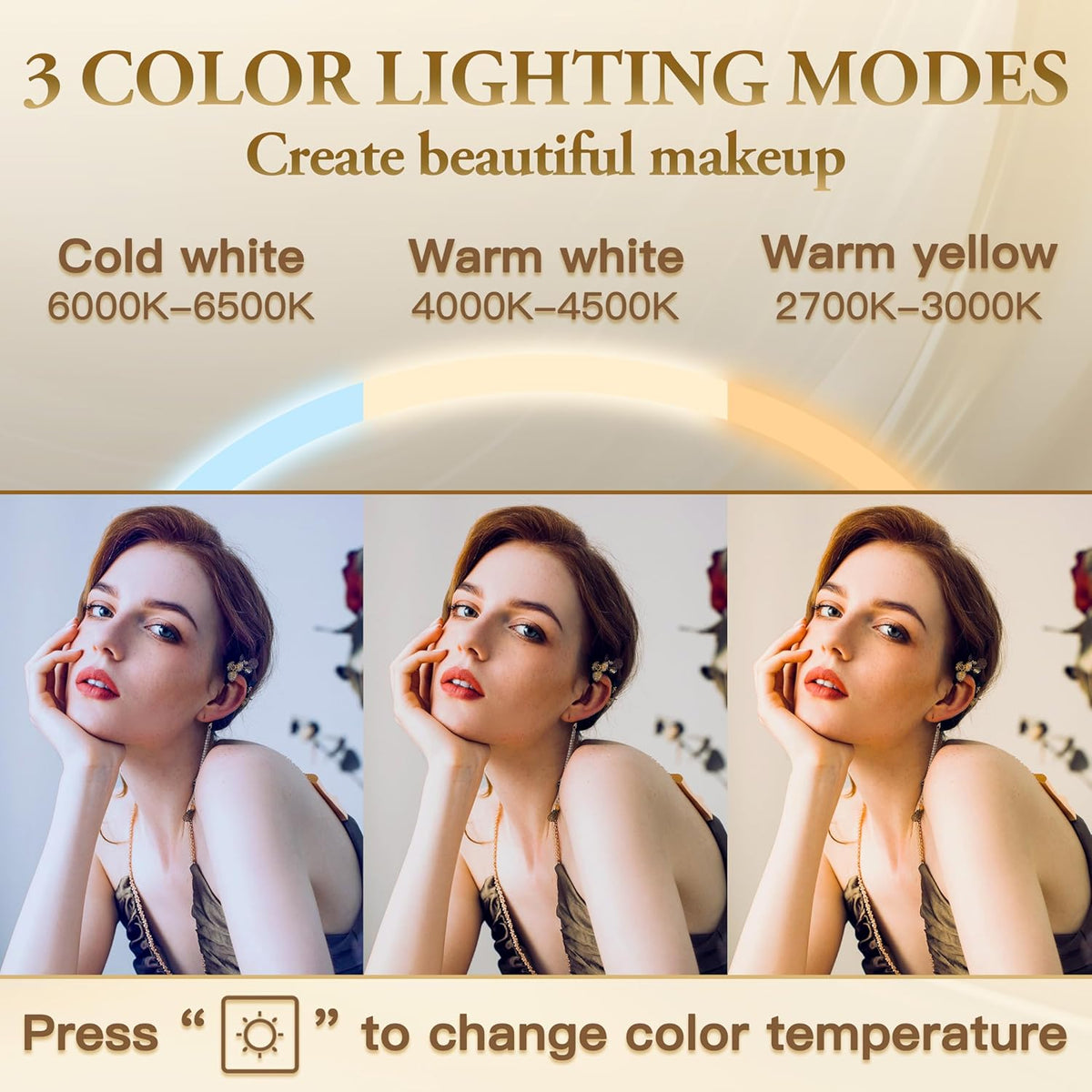 Vanity Mirror with Lights, 32" x 22" Large Lighted Vanity Mirror with Dimmable 3 Modes, LED Makeup Mirror, 10X Magnification, USB Charging Port, Tabletop or Wall-Mounted Square Gold