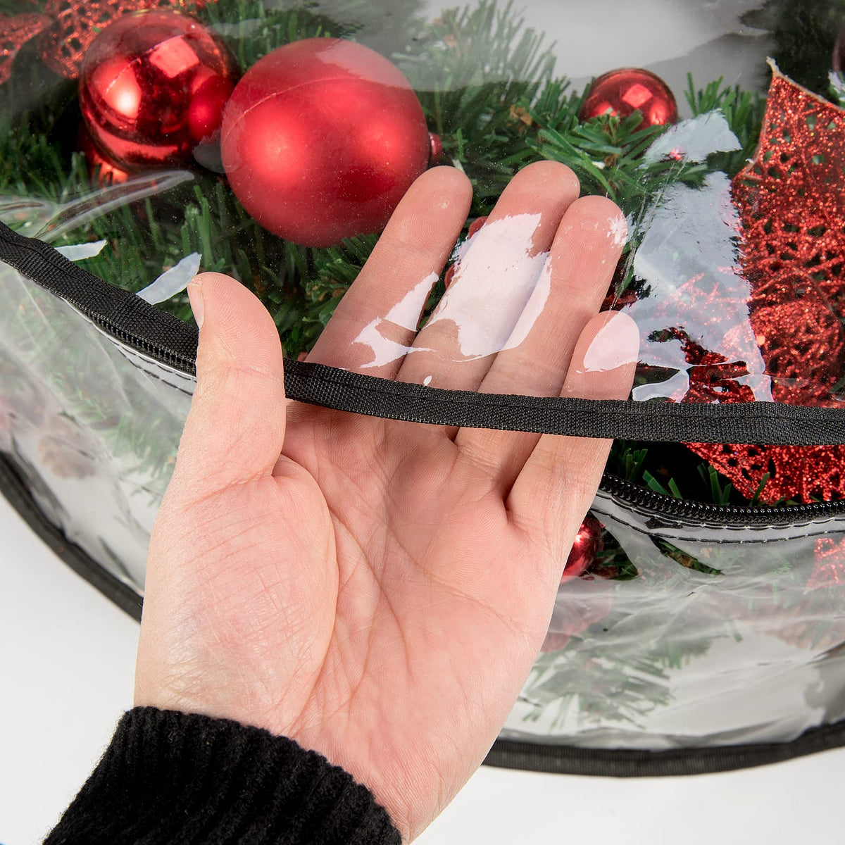 CINPIUK Clear Wreath Storage Bag 24 Inch, Christmas Container, Heavy Duty Protector With Handle for Holiday Seasonal Garland, 2Pcs