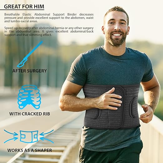 ORTONYX Abdominal Binder for Postpartum, C-Section, and Hernia Support - Belly Band for Women and Men - Adjustable Velcro, Breathable Fabric, Lower Back Support - Black XXL