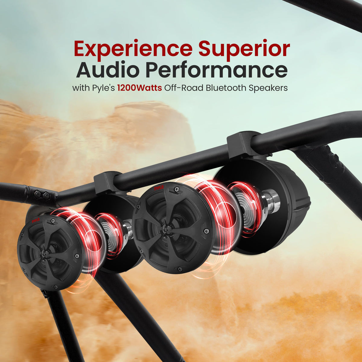 Pyle 6.5" Water-Resistant Off-Road Speakers - 2 Channel Rated Amplifier - ATV, UTV, 4x4, Jeep, Wired RCA, for Boat Stereo Speaker and Other Watercraft (1200 Watts)
