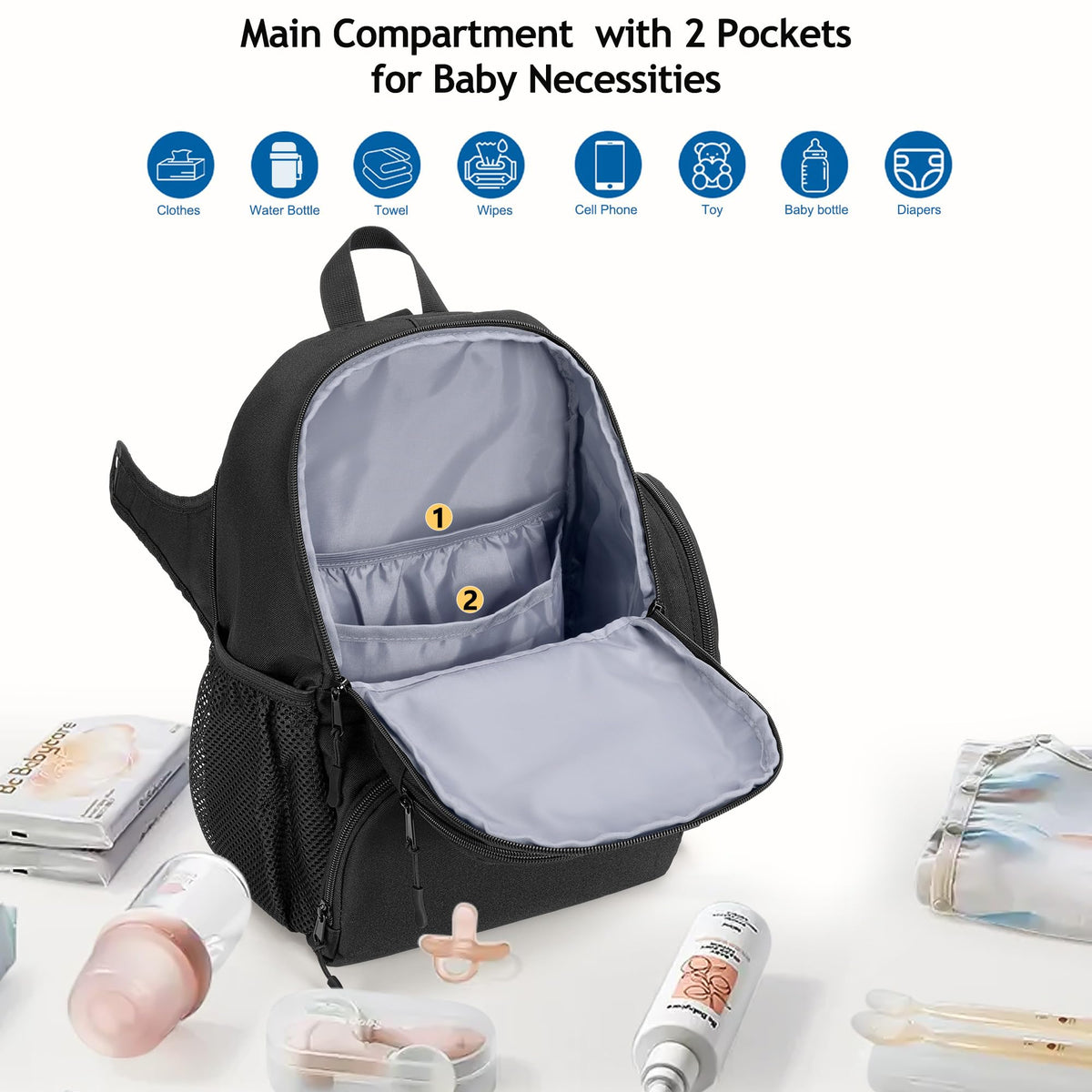 GRAOSO Baby Stroller Organizers Bag Compatible with Doona Infant Car Seat Baby Diaper Backpack, 2 Wings on the Sides Detachable Shoulder Strap, Black